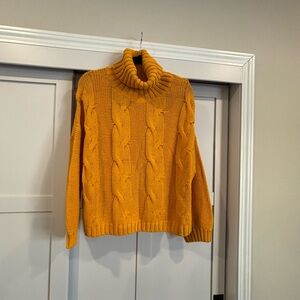 Golden Cable Knit Turtleneck Sweater